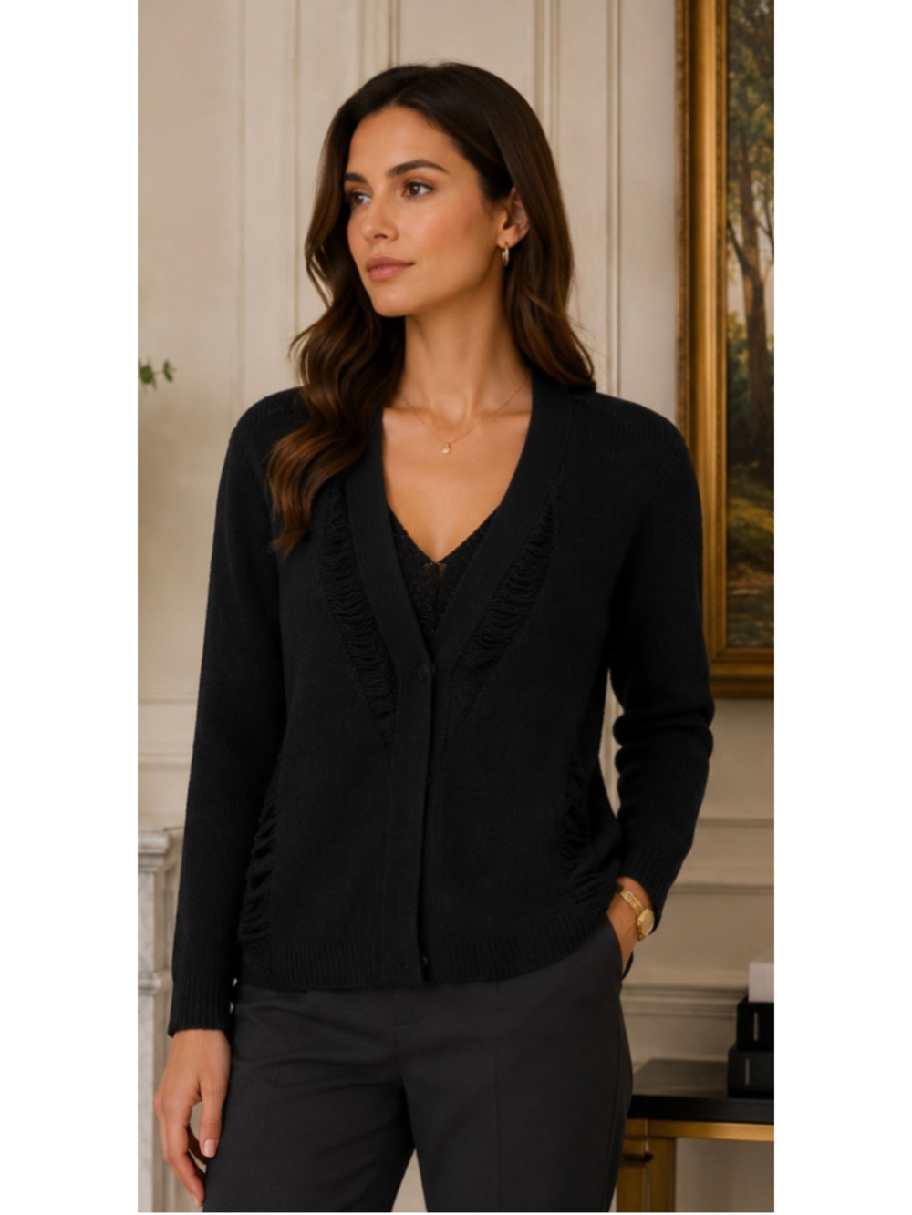 Altuzarra Black Distressed Cardigan Sweater, Size 4 New Vintage Never Worn